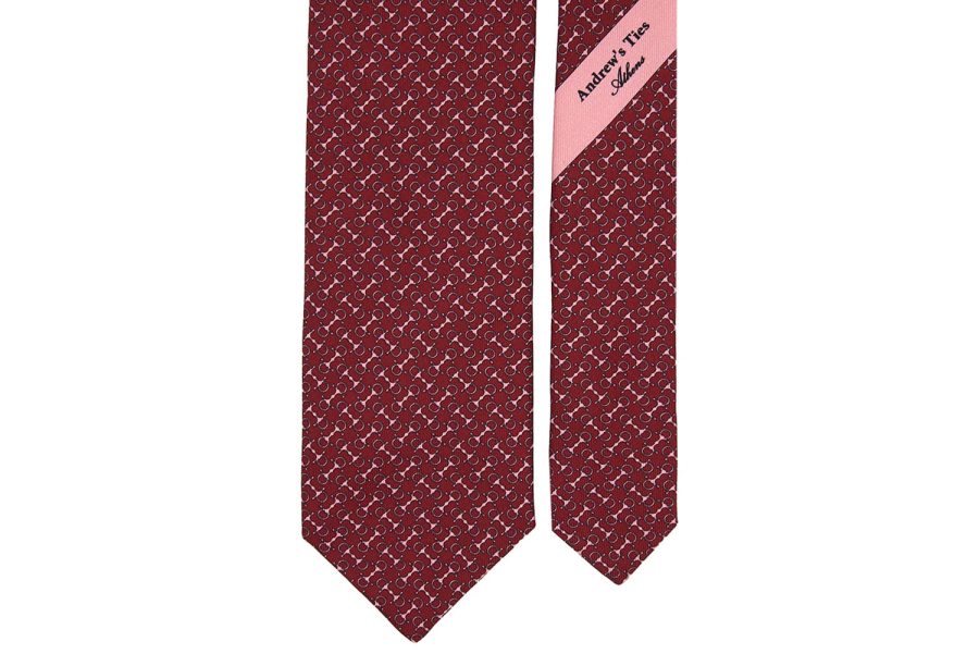 Μεταξωτή γραβάτα μπορντό με ροζ σχέδια