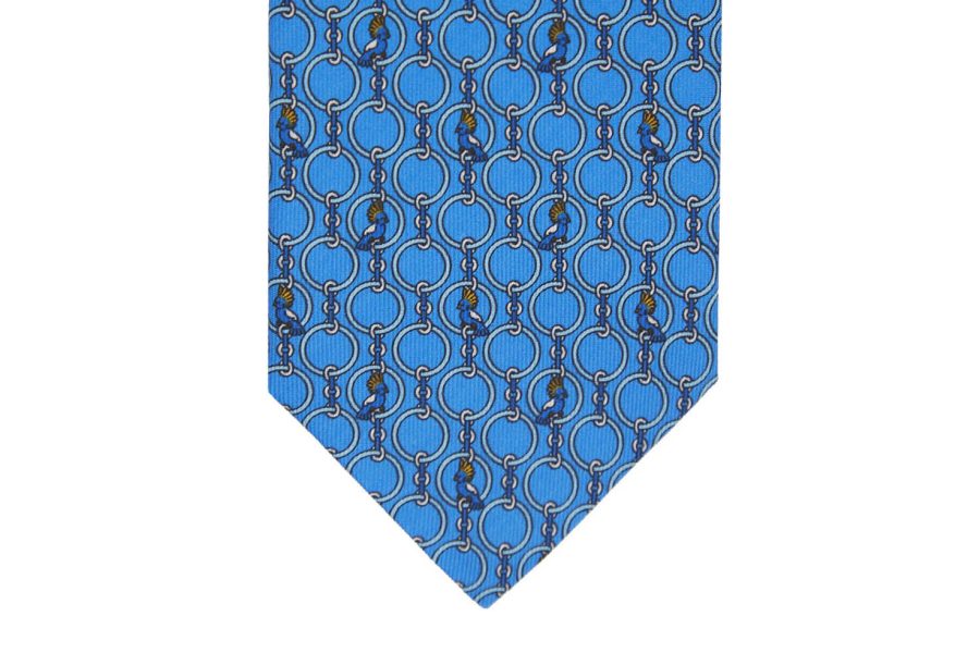 Μεταξωτή γραβάτα γαλάζια με πουλάκια