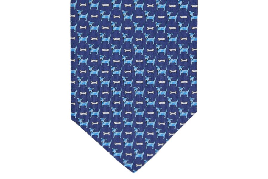 Μεταξωτή γραβάτα μπλε σκούρο με σκυλάκια