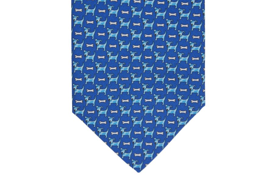 Μεταξωτή γραβάτα μπλε ρουά με σκυλάκια