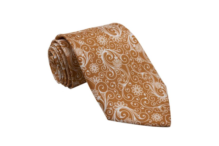 Γραβάτα πορτοκαλί / λευκά λαχούρια