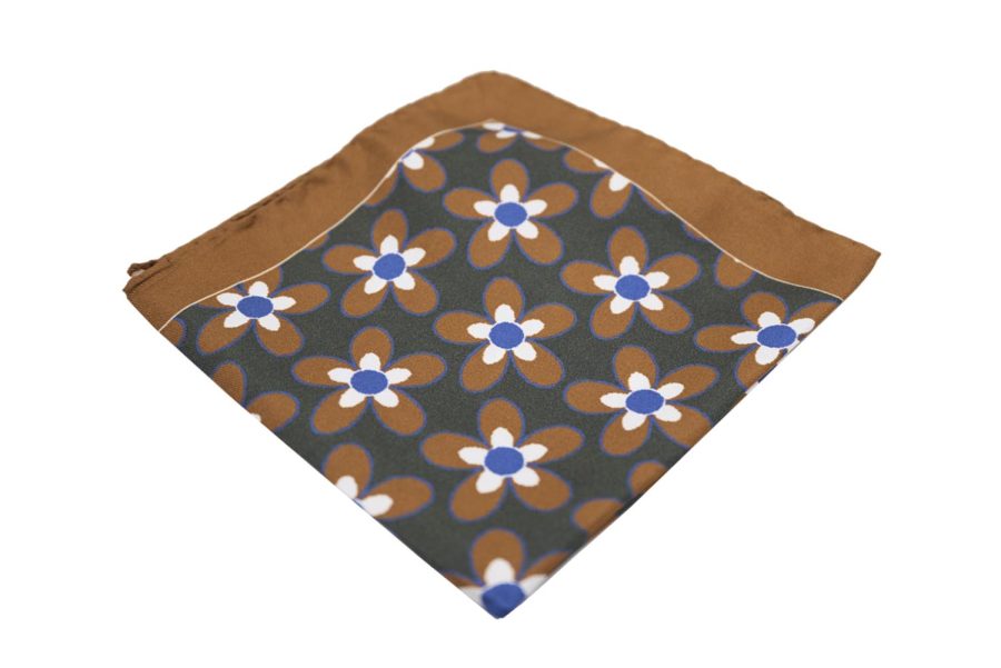 Μαντήλι τσέπης πράσινο / καφέ λουλούδια