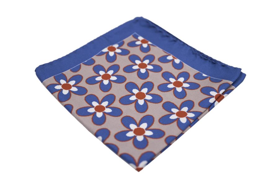 Μαντήλι τσέπης μπεζ / μπλε λουλούδια