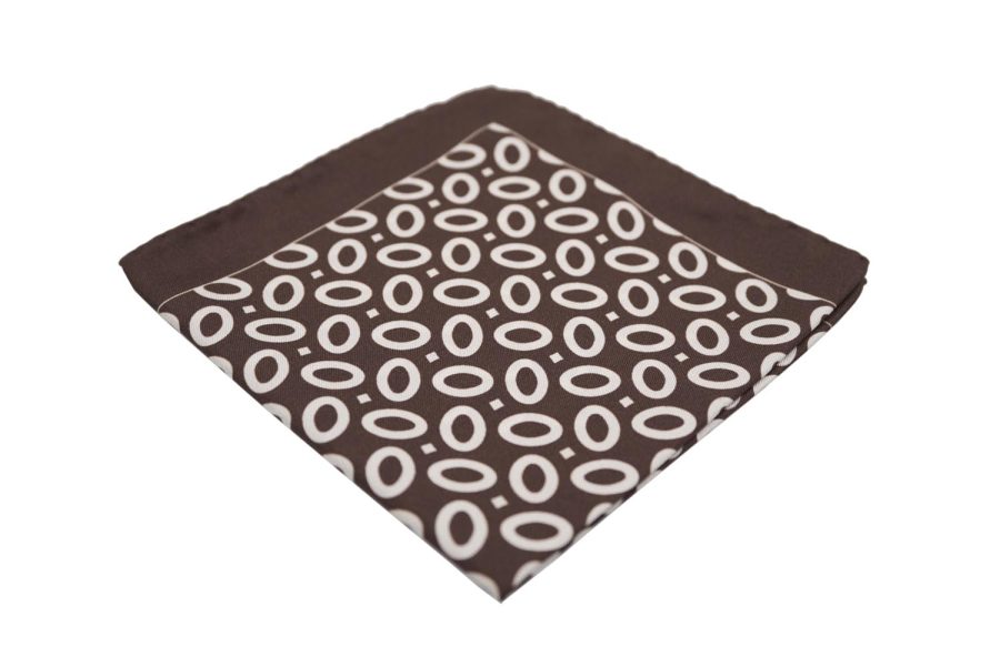 Μαντήλι τσέπης καφέ / λευκά σχέδια