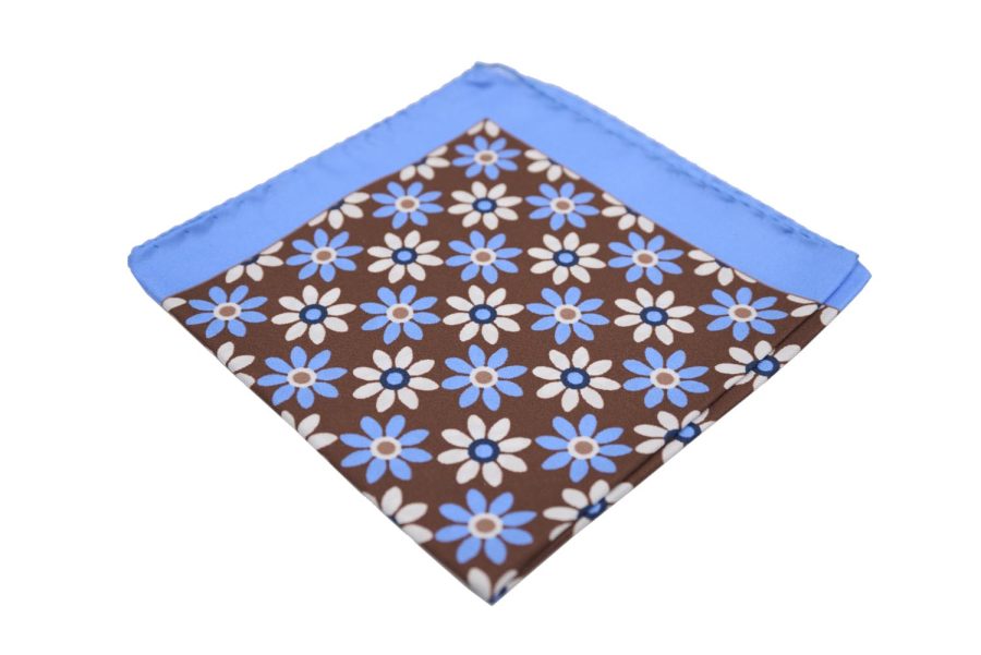Μαντήλι τσέπης καφέ / λευκά / γαλάζια λουλούδια