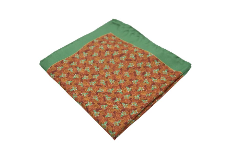Μαντήλι τσέπης πορτοκαλί / πράσινα λουλούδια