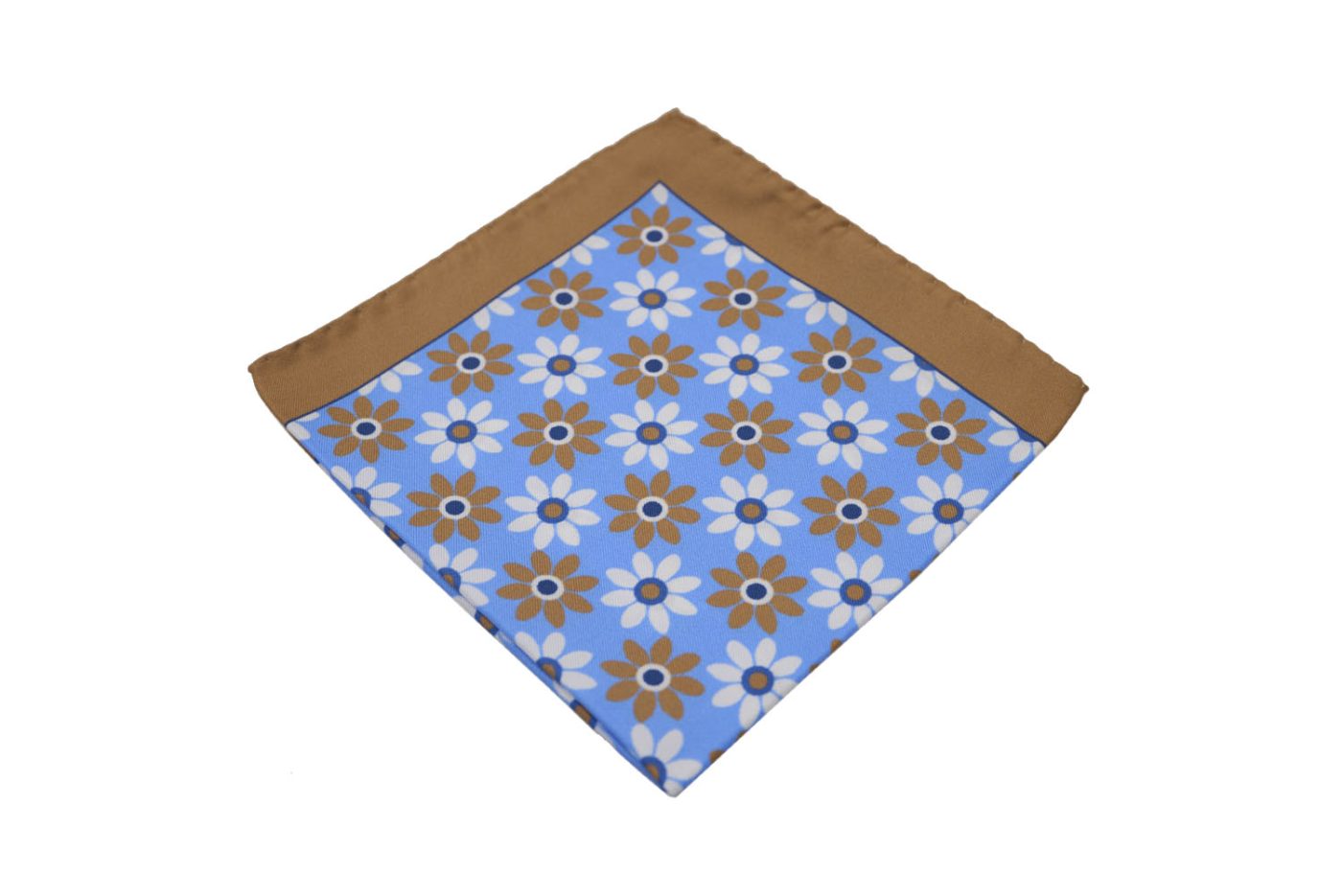 POCH306 Μαντήλι τσέπης γαλάζιο / καφέ / λευκά λουλούδια