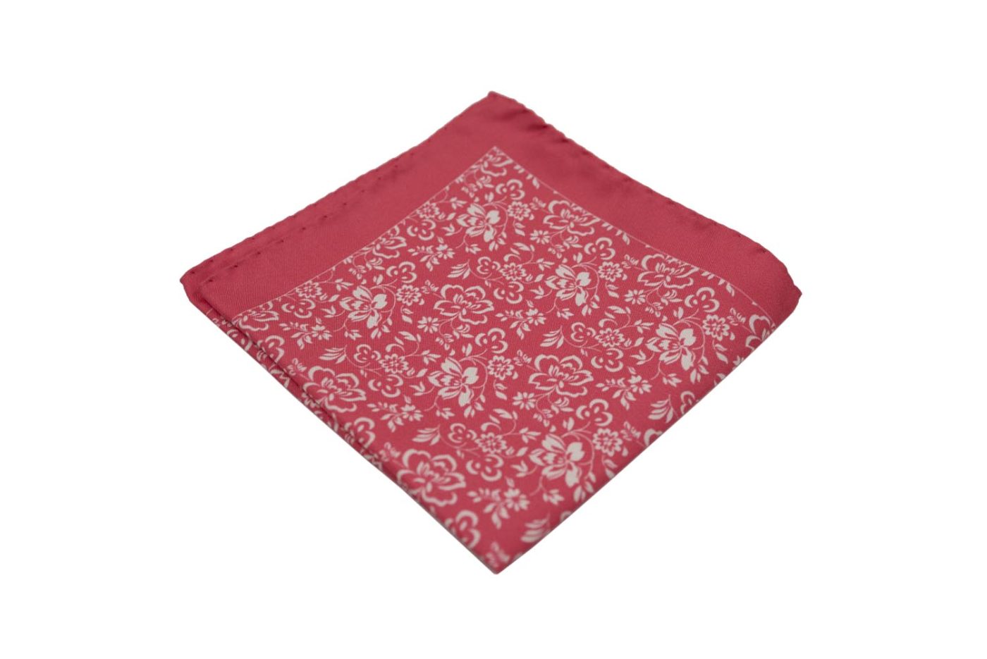 Μαντήλι τσέπης κοραλί / λευκά λουλούδια
