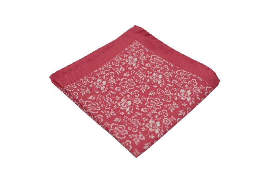 Μαντήλι τσέπης κοραλί / λευκά λουλούδια