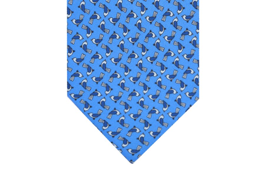 Μεταξωτή γραβάτα γαλάζια με περιστέρια