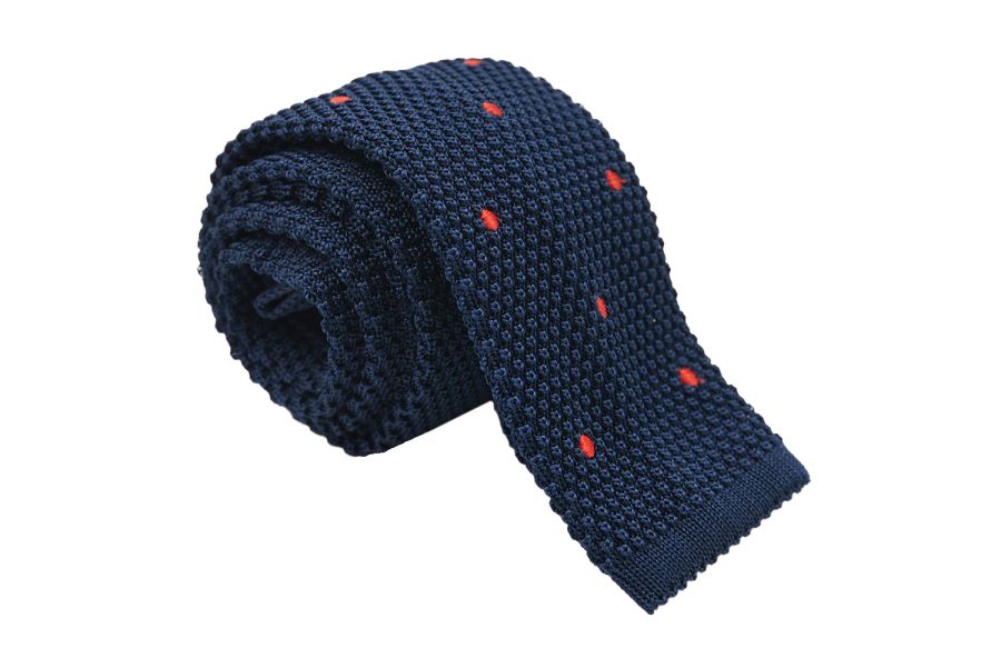 Πλεκτή γραβάτα μπλε / κοραλί πουά