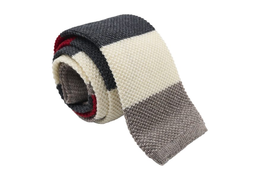 Πλεκτή γραβάτα κόκκινη / cream / μπεζ / γκρι