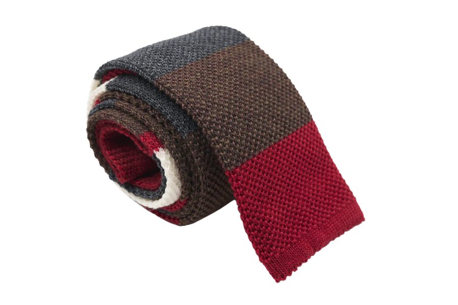 Πλεκτή γραβάτα κόκκινη / cream / καφέ / γκρι